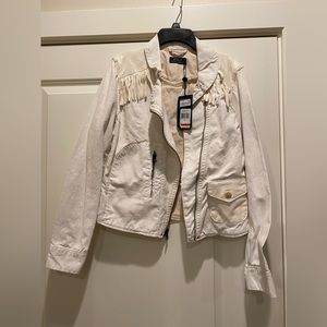POLO by RALPH LAUREN LEATHER FRINGE MOTO JACKET SIze-M  WHITE NWT